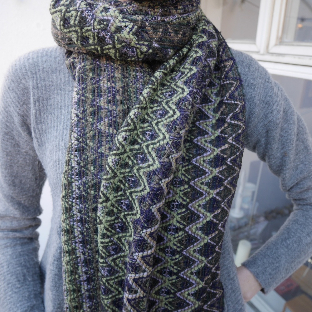 NWOT, Missoni Purple/Green/Beige Wool Scarf